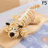 Orange striped plush tiger pencil case with soft fabric, zipper closure, 30cm long, fun storage for school supplies.