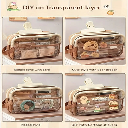 Petoria® Capybara Federmäppchen mit Fächern – Transparenter Organizer für Schule &amp; Büro
