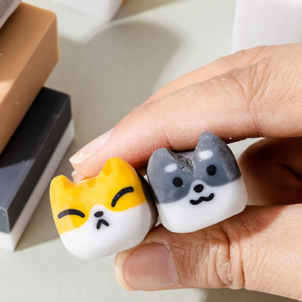 5-teiliges Set zufällig sortierter, rechteckiger Radiergummis mit Tiermuster, super süße Radiergummis mit Katzen- und Hundemotiven, perfekt für Bleistifte, den Bürogebrauch oder als perfektes Geschenk, lustige Cartoon-Ra