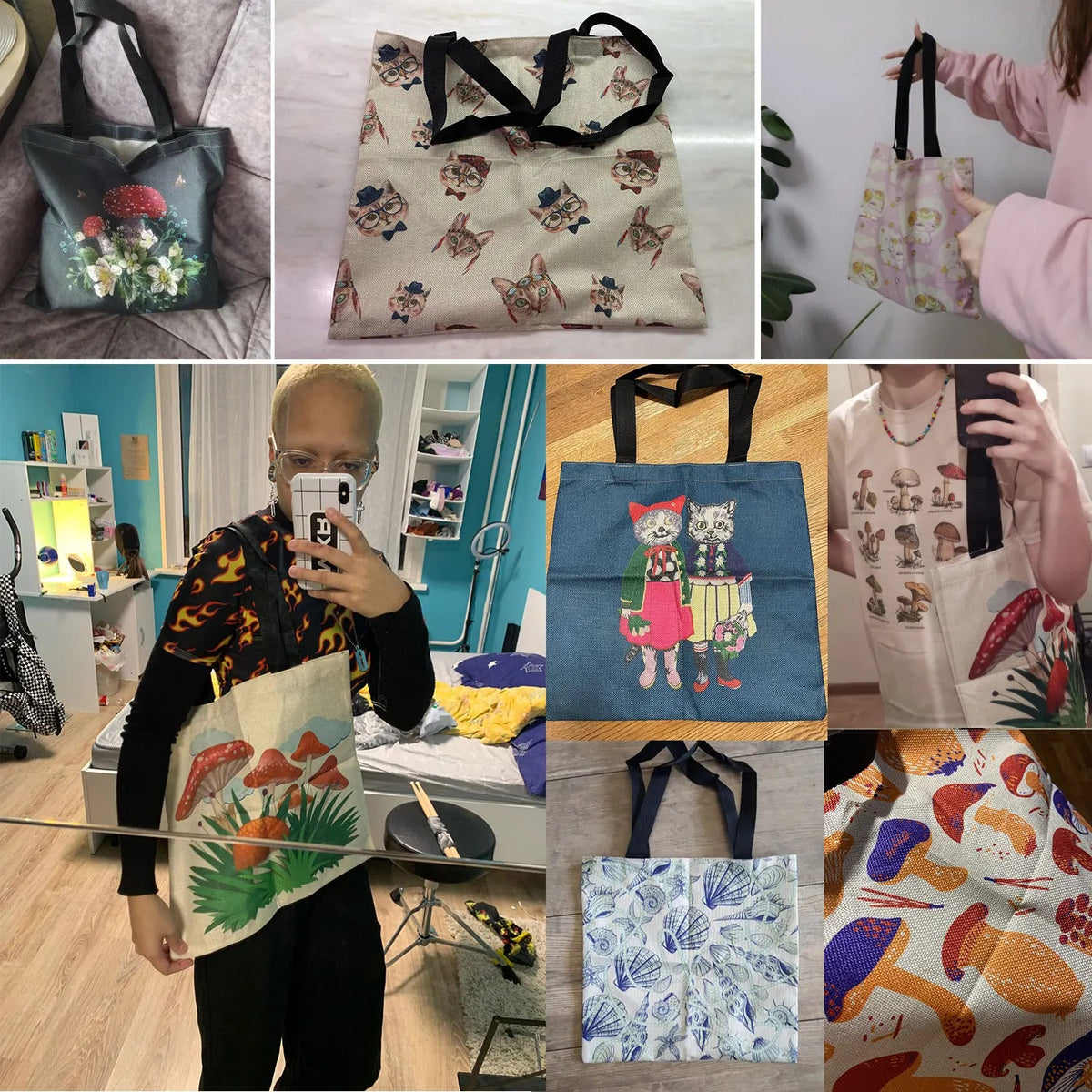 Cartoon Cute Dinosaur Printed Tote Linen Personality Girl Shoulder Bag Large Capacity Travel Storage Packs Women Shopping Bag Petoria Store